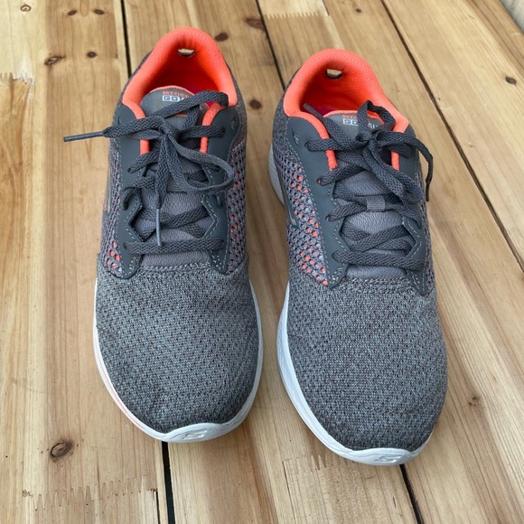 Skechers Gray and Neon Orange Sneakers - Picture 2 of 5